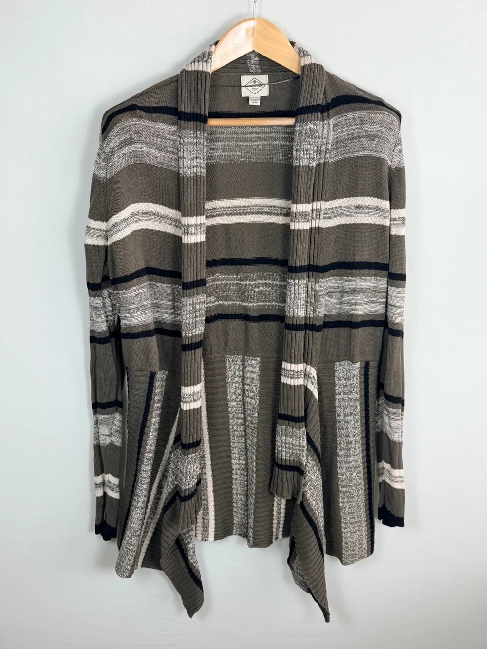 St. John’s Bay Striped Open Front Cardigan XL Draped Neutral Lightweight
